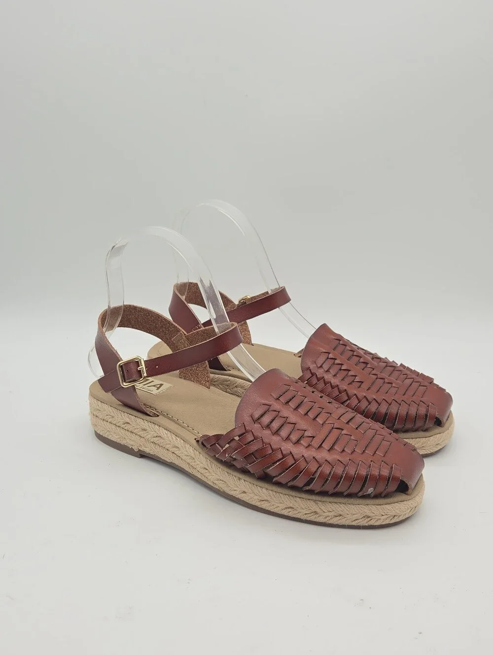 NEW MIA Eshani Cognac Leather Mule Espadrille Sandals Huarache Size 7.5 - Picture 2 of 9
